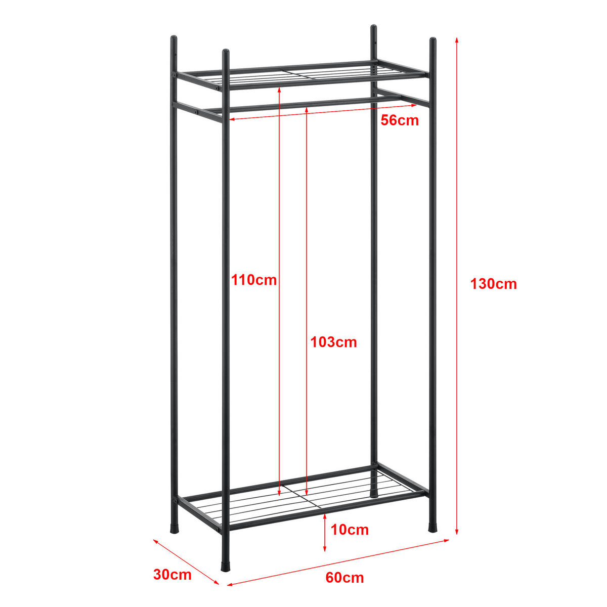 GARDEROBENSTÄNDER - Schwarz, Metall (60/130/30cm) - [en.casa]