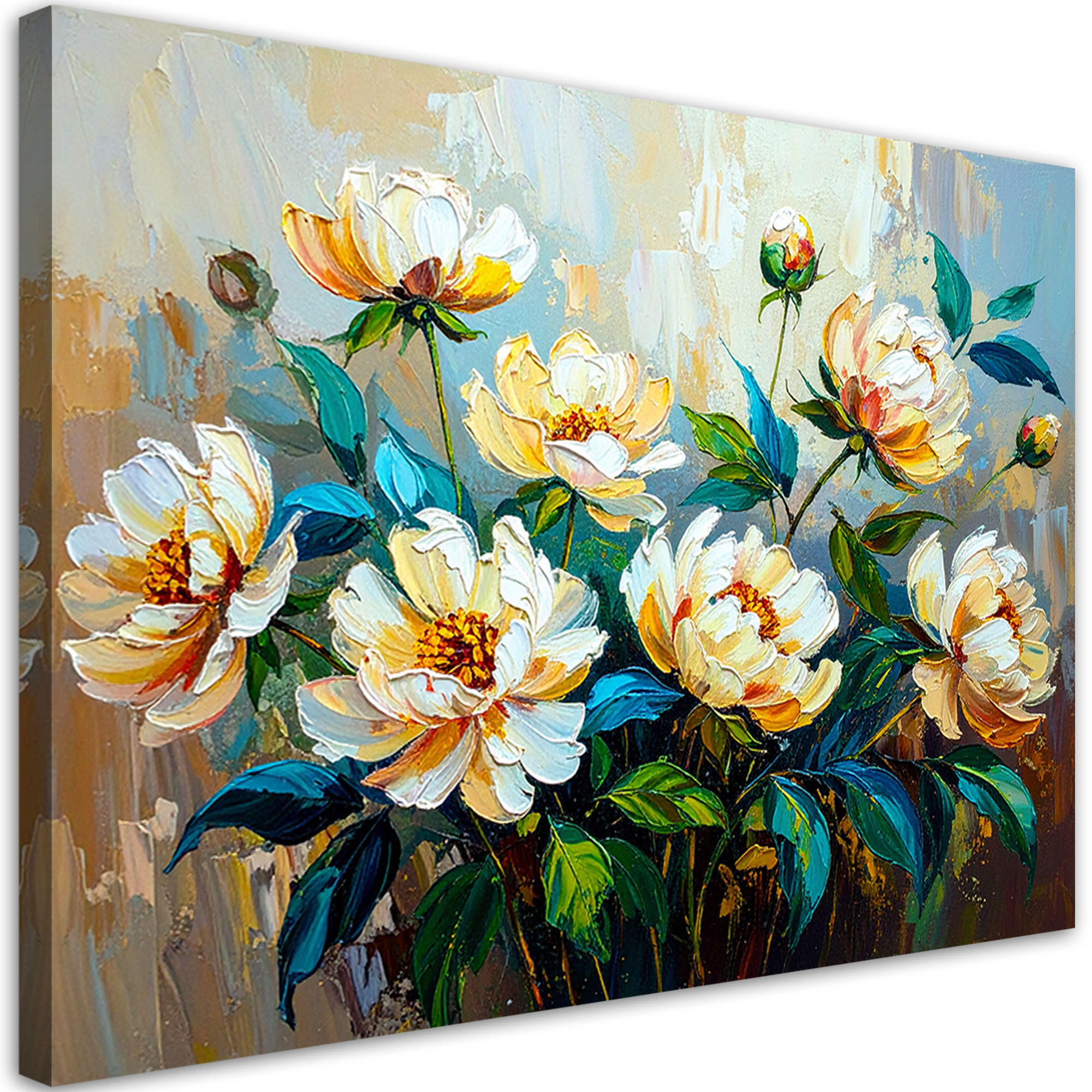 LEINWANDBILD Blumenstrauß Grün Farbe 90x60cm - Multicolor, Textil (90/60cm) - Feeby