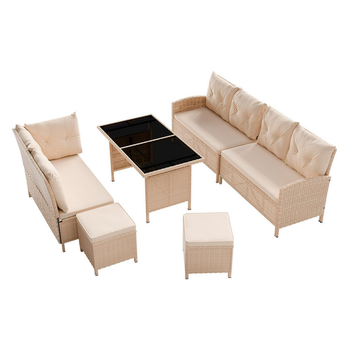 LOUNGEGARNITUR Manacor creme, sand - Beige, Kunststoff/Metall - Juskys