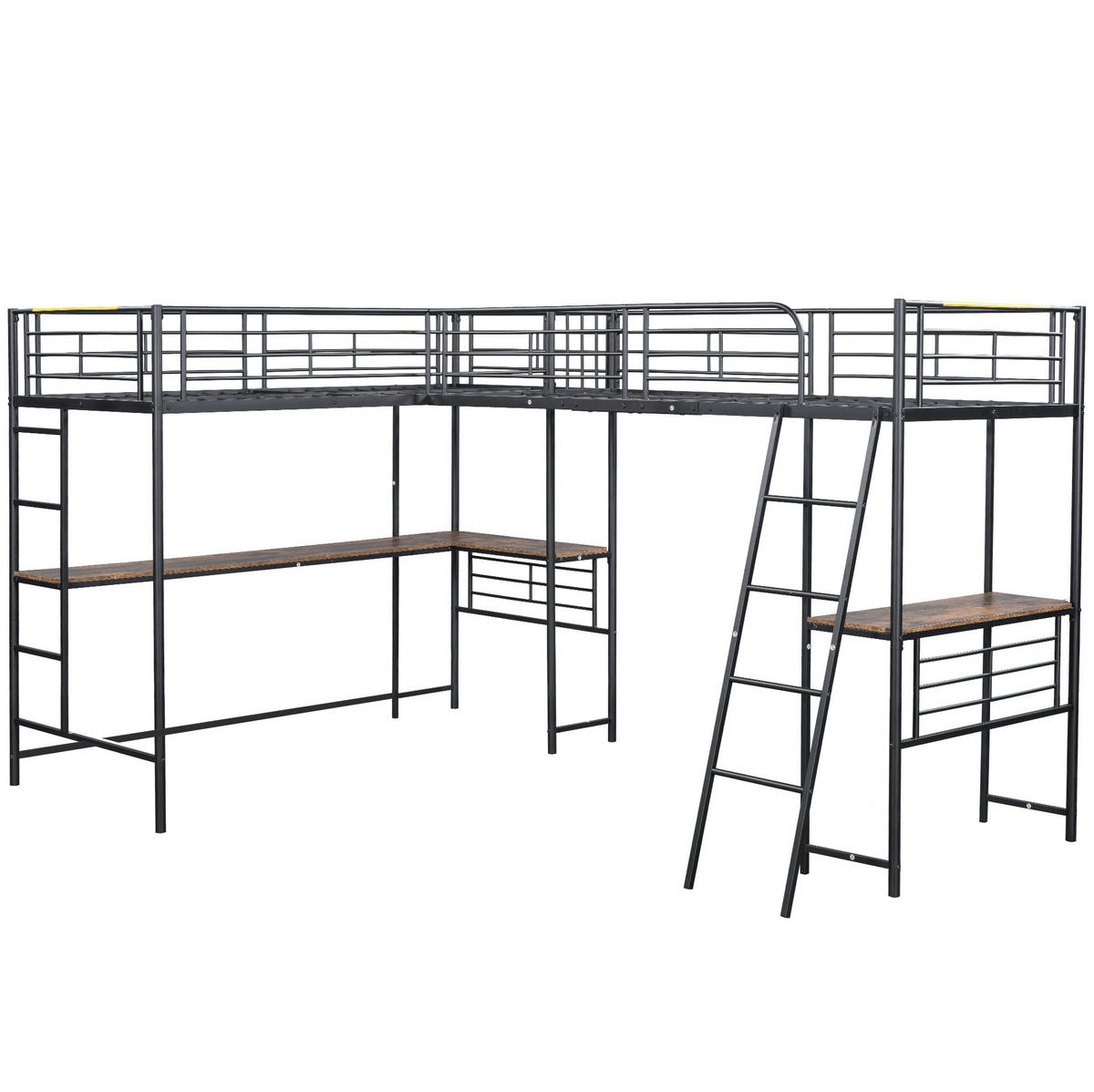 HOCHBETT 90/200 cm mit Schreibtisch und Doppeltreppe in Schwarz - Schwarz, Metall (90/200cm) - Flora Grace