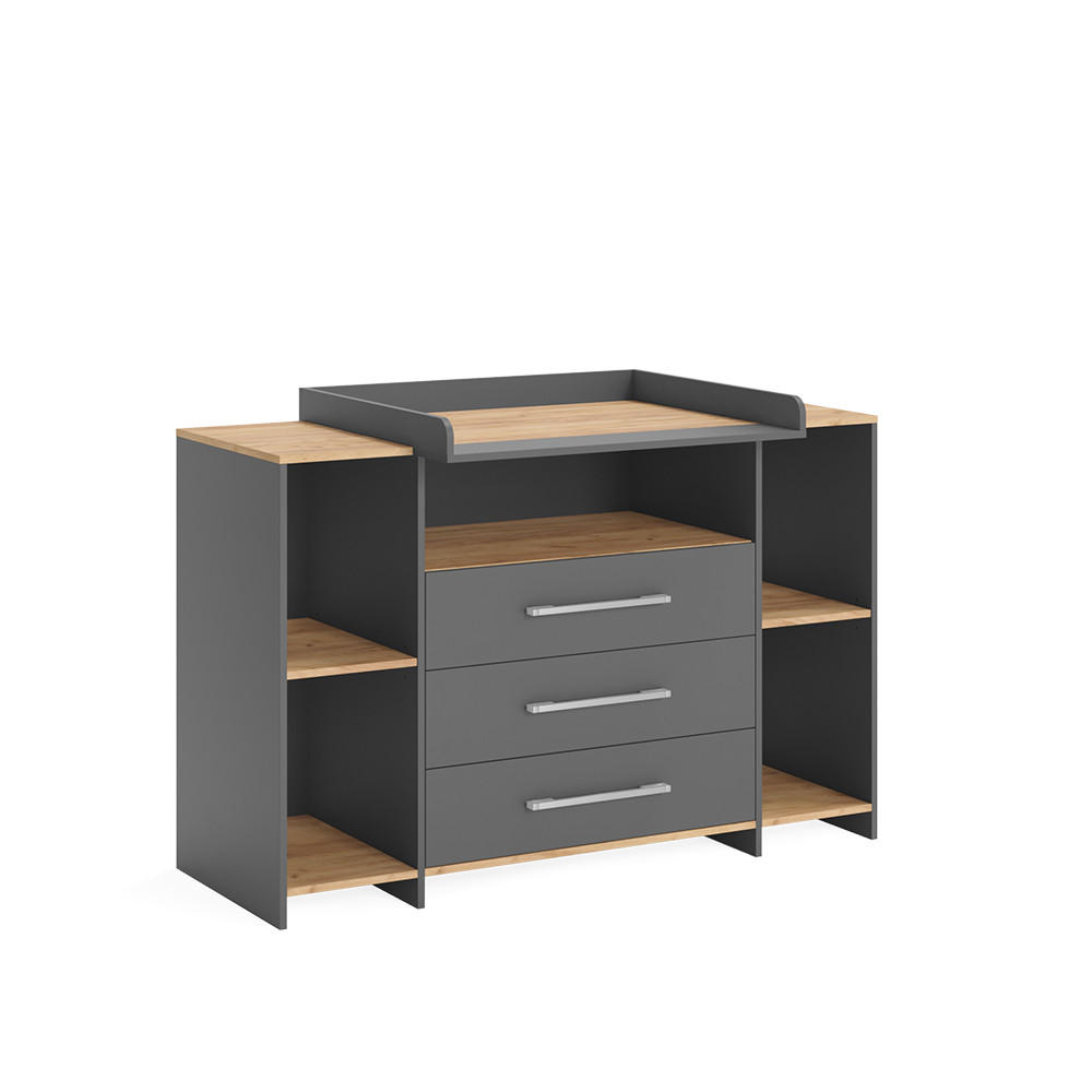 WICKELKOMMODE Oskar Anthrazit/Goldkraft Eiche 143.2 x 93 cm mit 3 Schubladen - Eichefarben/Anthrazit, Holzwerkstoff (143.2/93/53.1cm) - Vicco