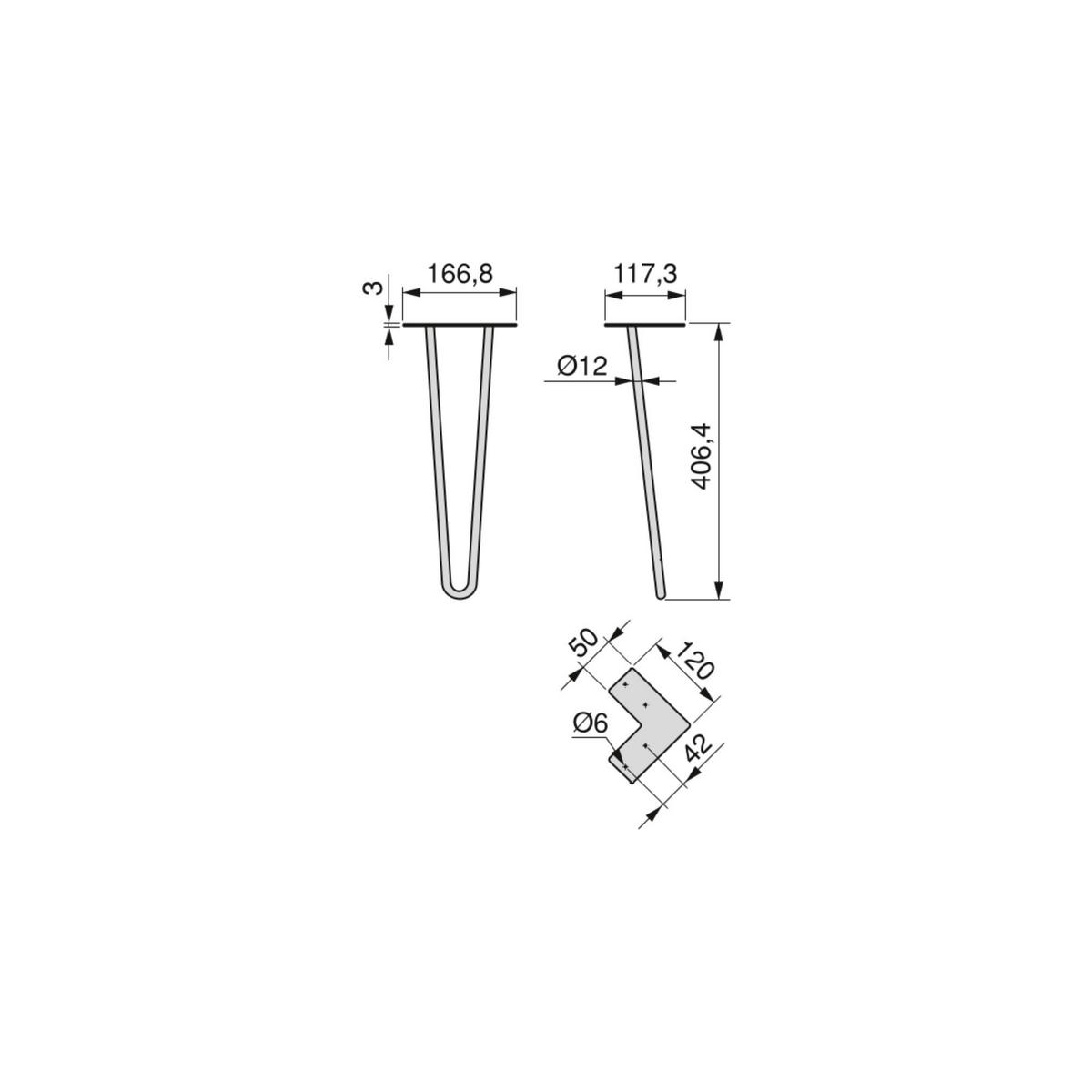 TISCHBEINE mit 2 Stangen Hairpin, Höhe 400mm, Stahl, Schwarz lackiert 4er-set - Schwarz, Metall (16.68/41/11.73cm) - EMUCA