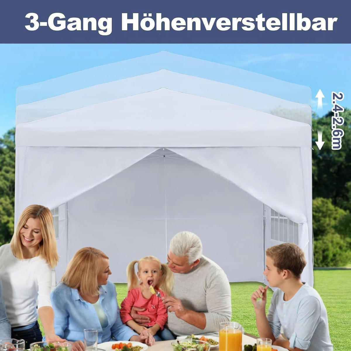 GARTENPAVILLON 300 x 300 cm mit 4 Seitenteilen Weiß - Weiß, Textil (300/260/300cm)