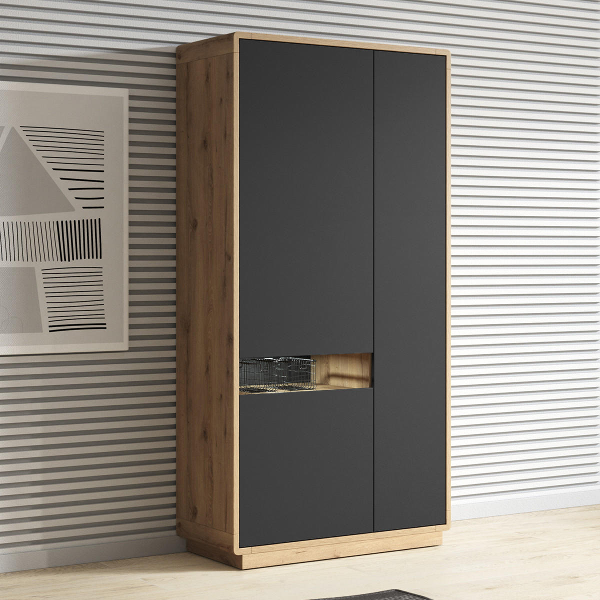 SKŘÍŇ 3DVEŘOVÁ Raven Matná černá a dřevo - černá, kompozitní dřevo (92/181/40cm) - Petits-meubles