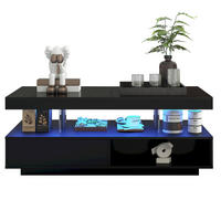 COUCHTISCH aus Spanplatte 95x50x42,5 cm Schwarz mit LED-Beleuchtung, 2 Schubladen und offenen Fächern - Schwarz, Holzwerkstoff (95/50/42.5cm) - IVMEU