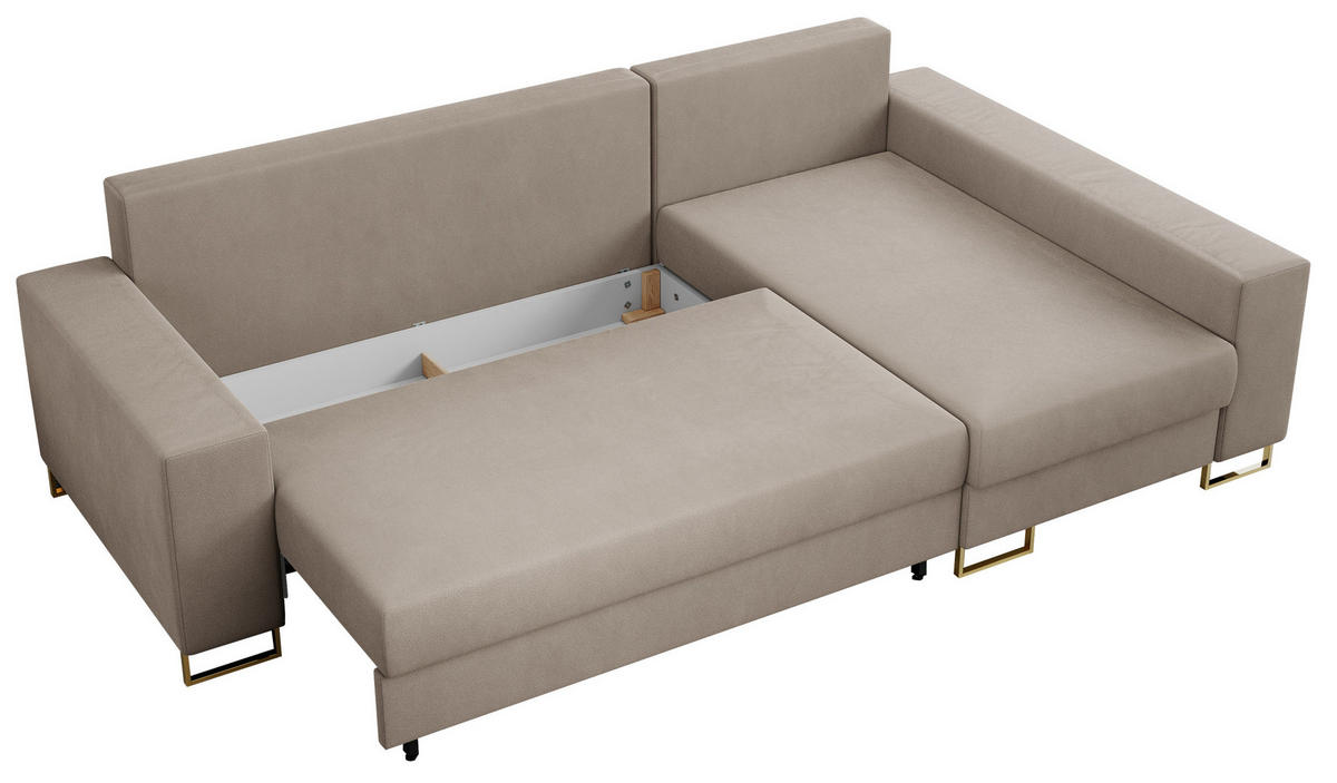 ECKSOFA Dorian Velvet Beige - Beige/Goldfarben, Textil/Metall (242/138cm) - MKS