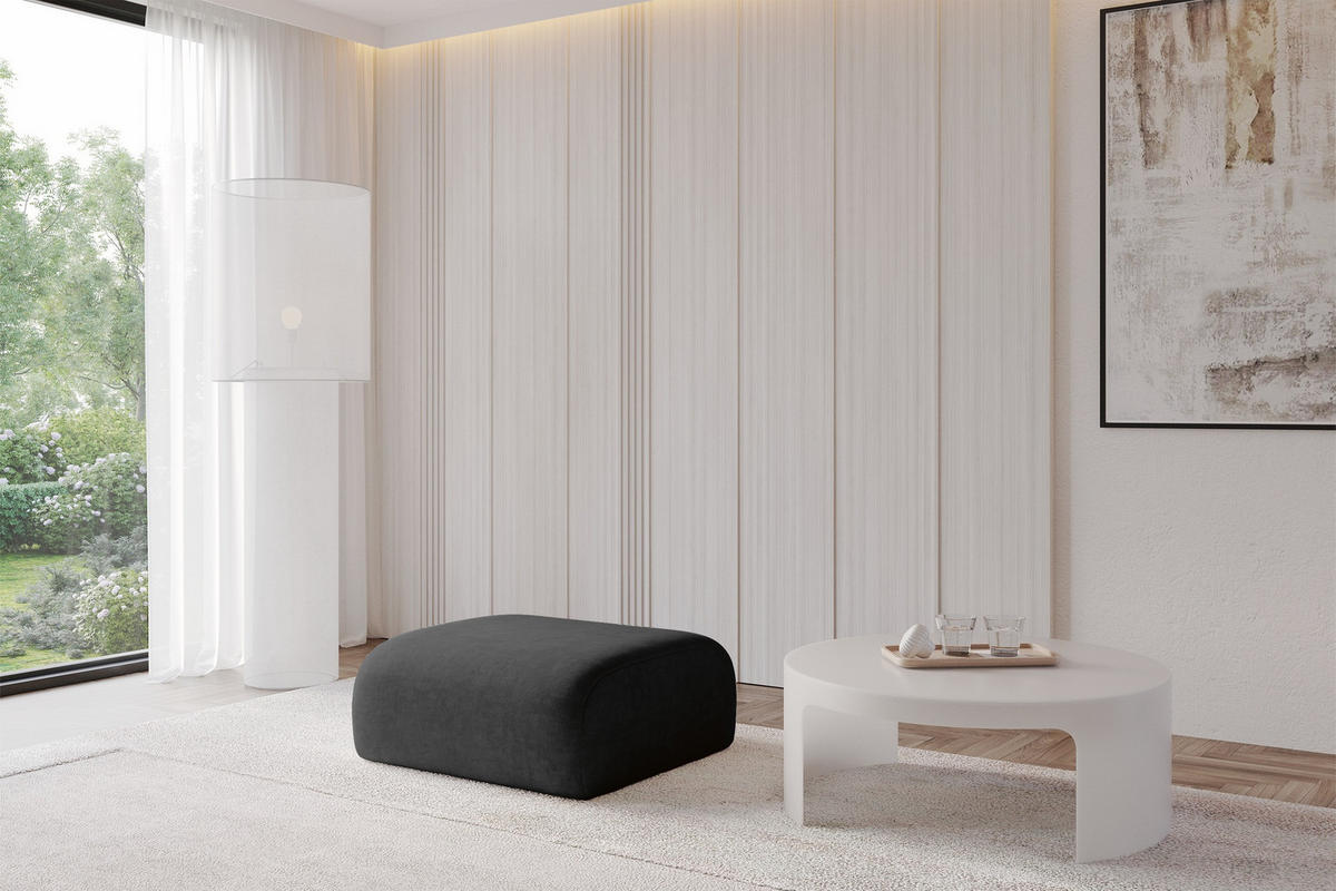 POUF MIRA-PUF 91x89x40 Schwarz cm Velours Modular Sitzhocker - Anthrazit/Schwarz, Holzwerkstoff/Kunststoff (91/40/89cm) - ALTDECOR