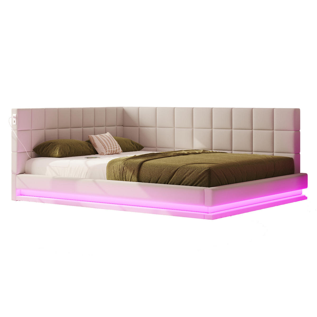 POLSTERBETT 160/200 cm Beige aus Leinenstoff mit LED-Beleuchtung und USB-Anschluss - Beige, Textil (160/200cm) - OKMYHOME
