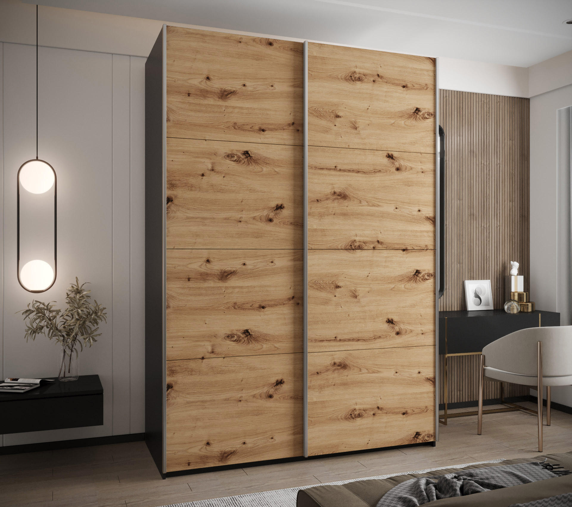 SCHWEBETÜRENSCHRANK 245,5/170/64 2-türig - Silberfarben/Schwarz, Holz/Metall (170/245/64cm) - Abiks Möbel