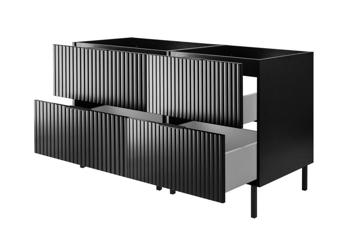 WASCHBECKUNTERSCHRANK, Schwarz, 120 (2 x 60) x 77 x 46 cm, schwarzer Griff, schwarze Beine, ohne Arbeitsplatte - Schwarz, Holzwerkstoff (120/77/46cm) - 3XE LIVING