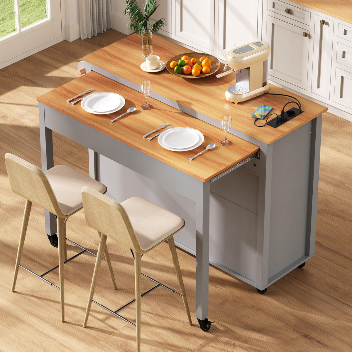 KÜCHENINSEL mit Ausziehplatte und Stauraum 120 cm Grau - Grau, Holz (40/92/120cm) - Beauniv