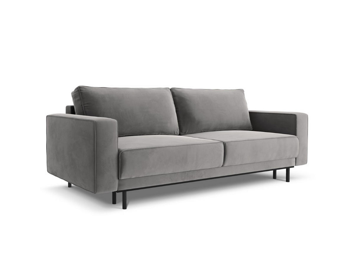 AUSKLAPPBARES-SOFA mit Bettkasten Caro aus Samt hellgrau 3 Sitzplätze - Hellgrau, Textil (97/93/236cm) - Micadoni