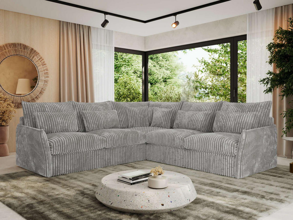ECKSOFA VERSO L Hellgrau Cord - Hellgrau/Schwarz, Kunststoff/Textil (270/270cm) - MKS