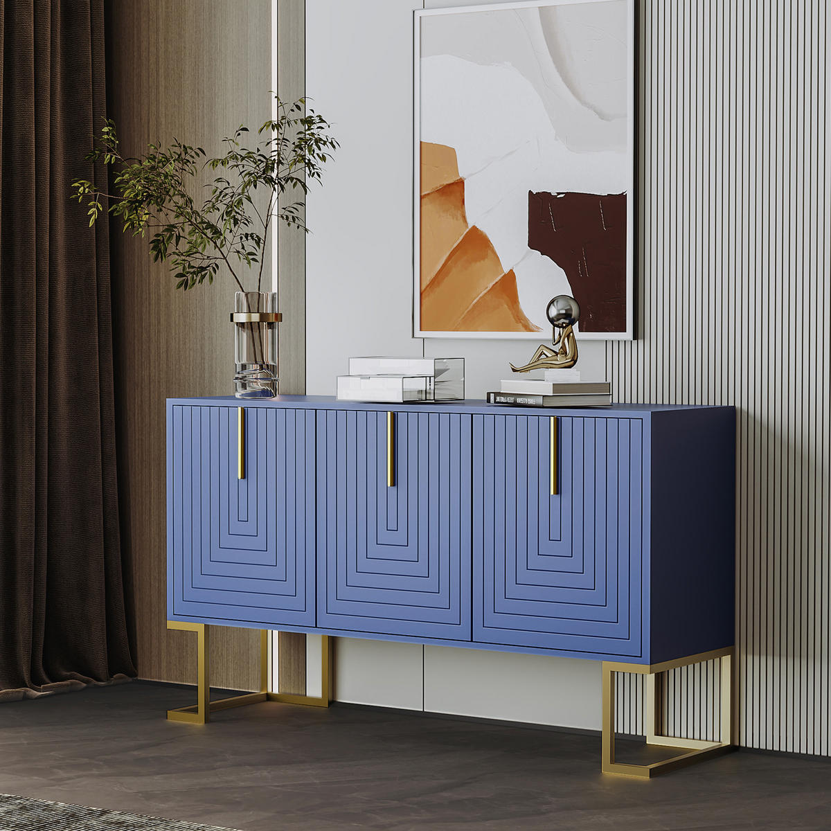 SIDEBOARD 138/40/80.5 cm Dunkelblau aus MDF mit 3 Türen - Blau, Holzwerkstoff (40/80.5/138cm) - OKMYHOME