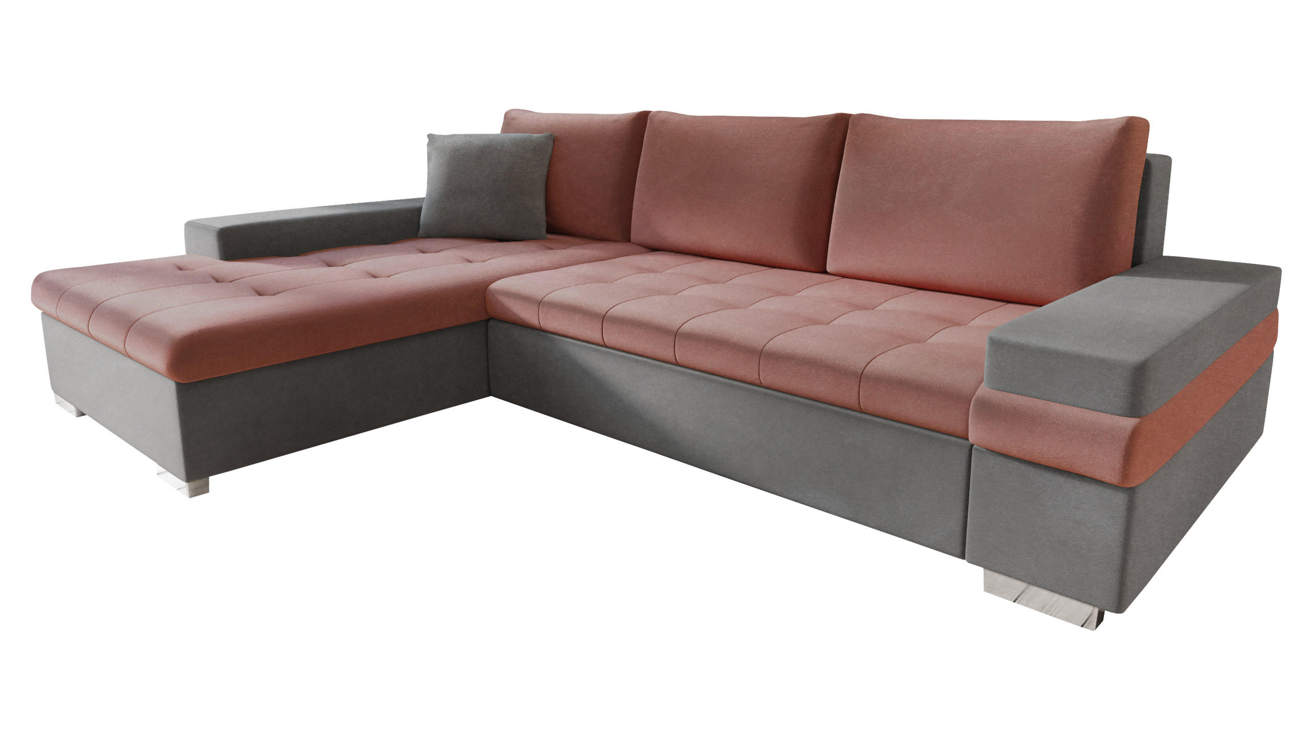 ECKSOFA Bangkok Mini - Dunkelrosa/Silberfarben, Holz/Textil (274/182cm) - MIRJAN24