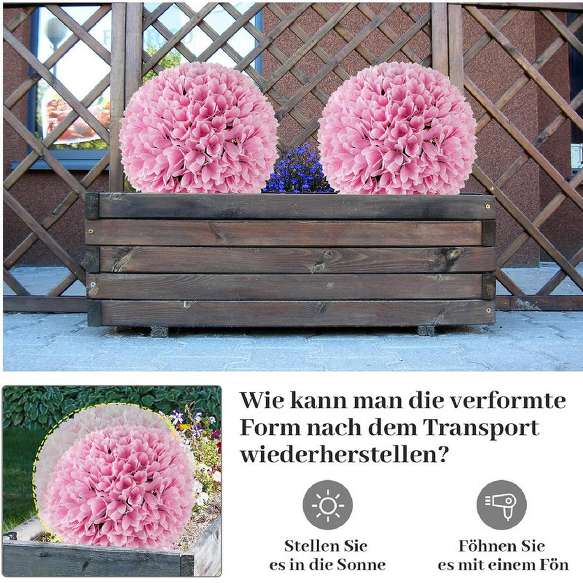 BUCHSBAUMKUGEL UV-beständig rosa(2er-Set) - Pink, Kunststoff (28cm) - COSTWAY