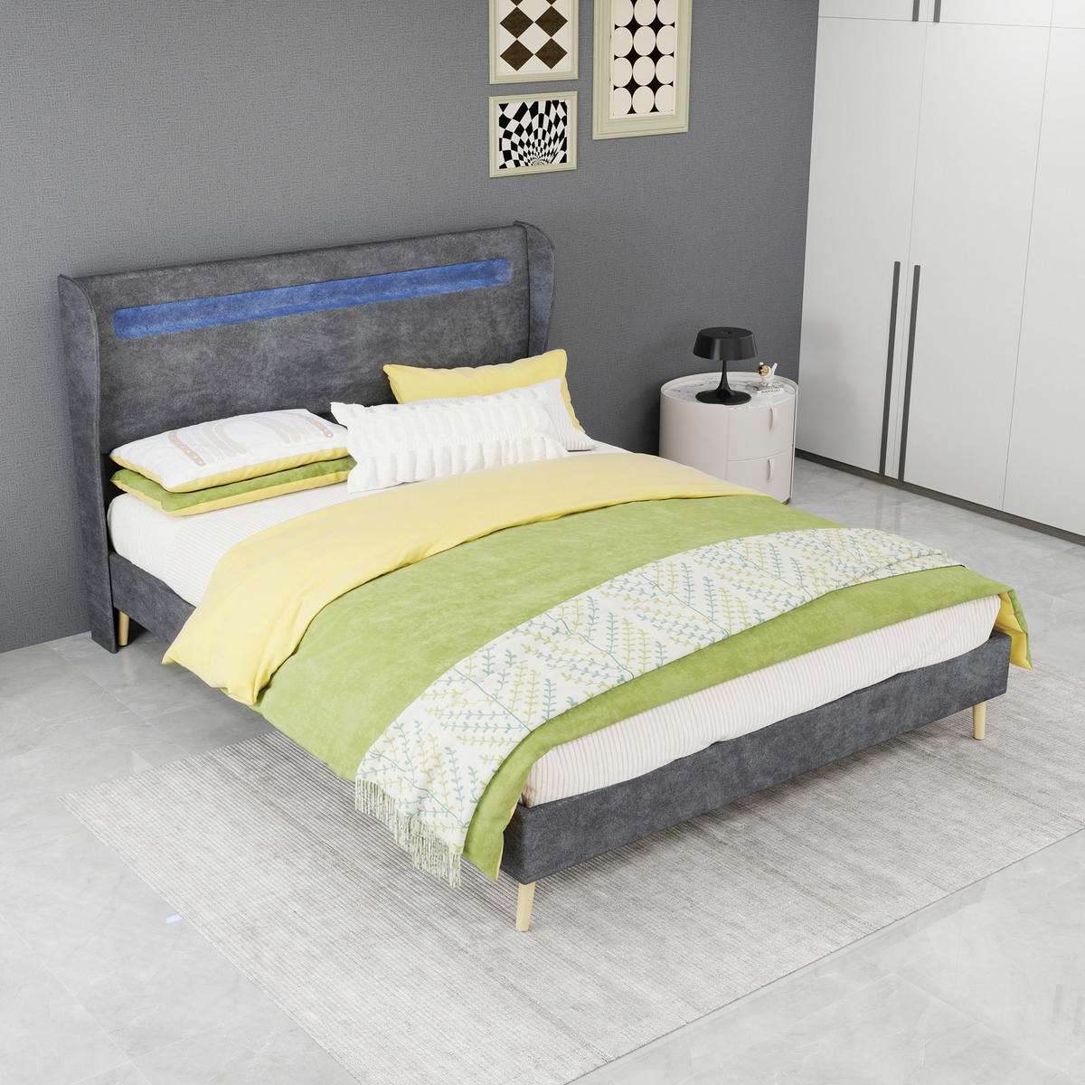 POLSTERBETT 140/200 cm in Grau mit LED Stoff modern - Naturfarben/Grau, Holzwerkstoff/Textil (140/200cm) - STILVORA