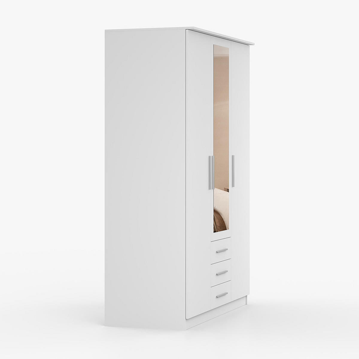 DREHTÜRENSCHRANK 150/207/57/61cm Szantal 3D Weiß/Weiß - Alufarben/Weiß, Holzwerkstoff/Kunststoff (151/210/59cm) - imoebel24