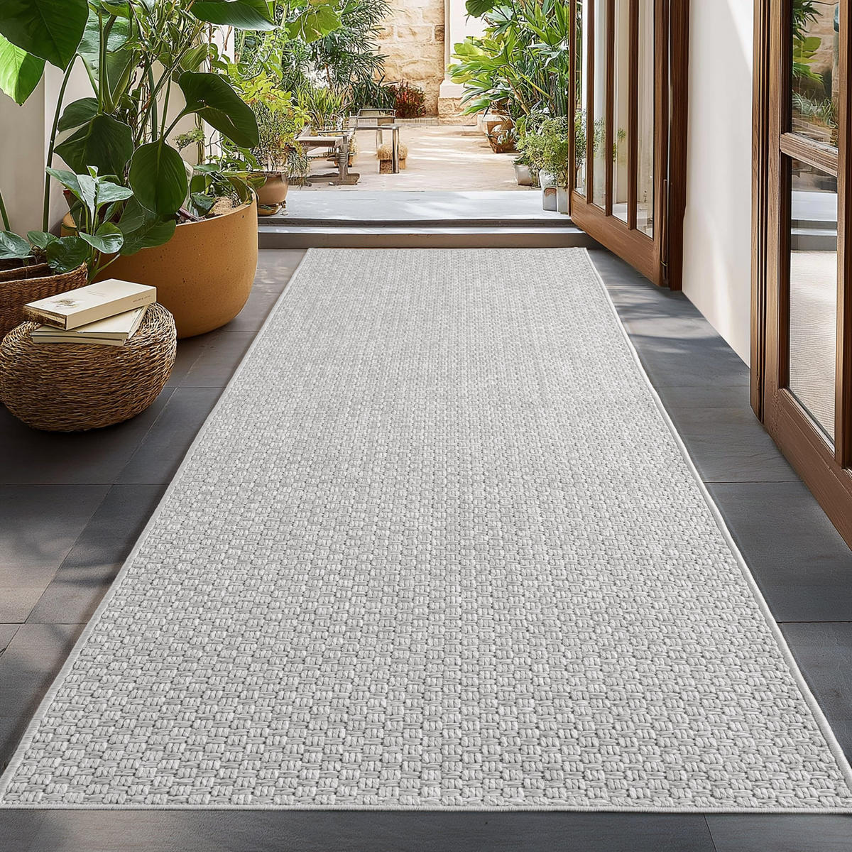TEPPICH In-/Outdoor Flachgewebe Unifarben Polypropylen Balkon Grau Läufer 80x250 - Grau, Textil (80/250cm) - KADIMA DESIGN