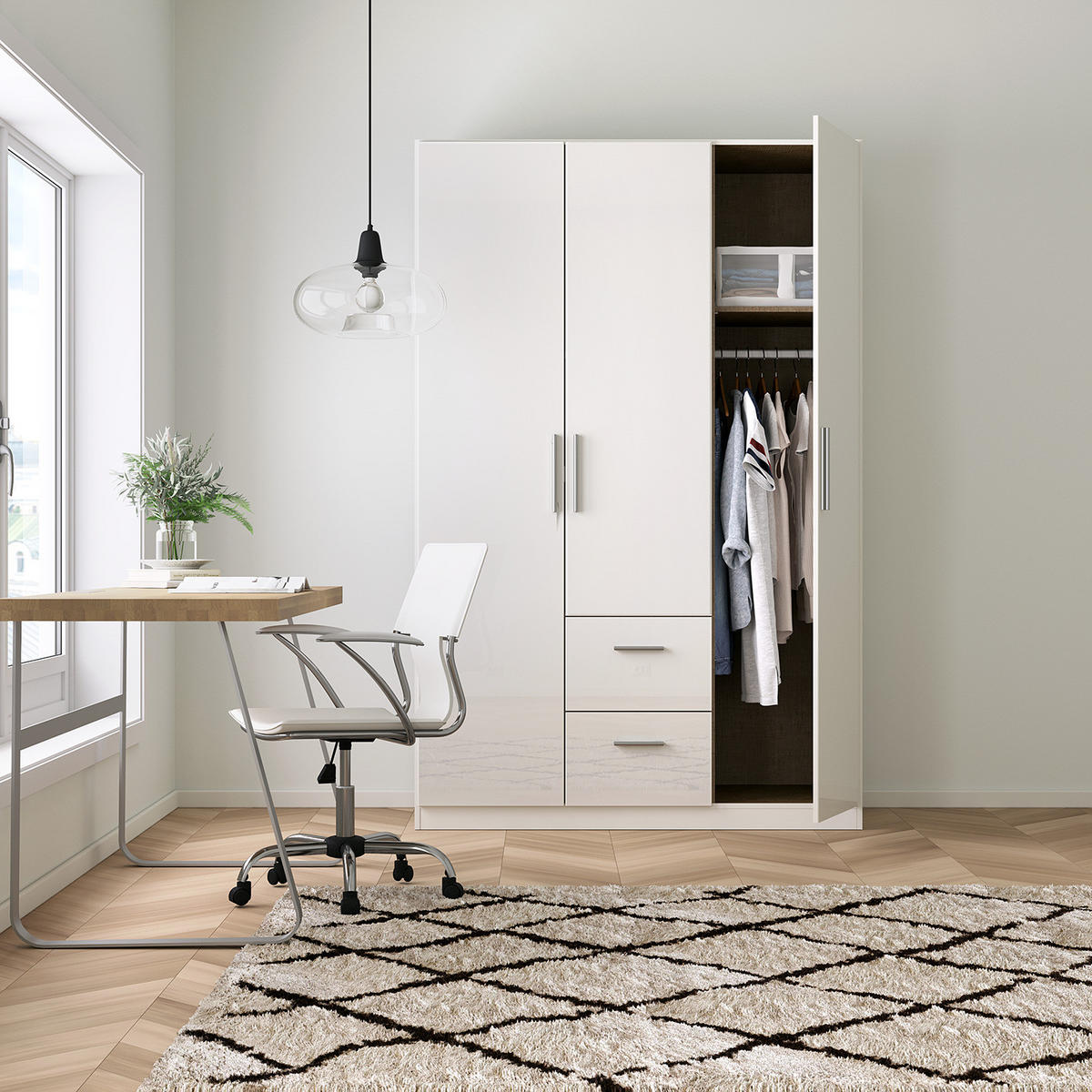 DREHTÜRENSCHRANK - Weiß Hochglanz/Weiß, Holzwerkstoff (136/197/54cm) - home24