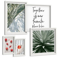 BILDER SET 5er Set - 50x50 cm & 20x30 cm & 40x60 cm Weißer Rahmen - Feiertags-Palmenfrucht-Inschrift - Weiß, Kunststoff (40/60cm) - TULUP