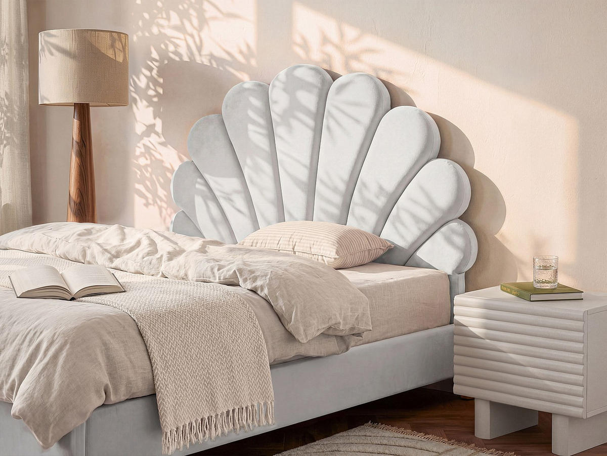 BETTKOPFTEIL - 1 Person - Samt, Stoff - Weiß - - Weiß, Textil (117/114.5/8cm) - Vente-Unique