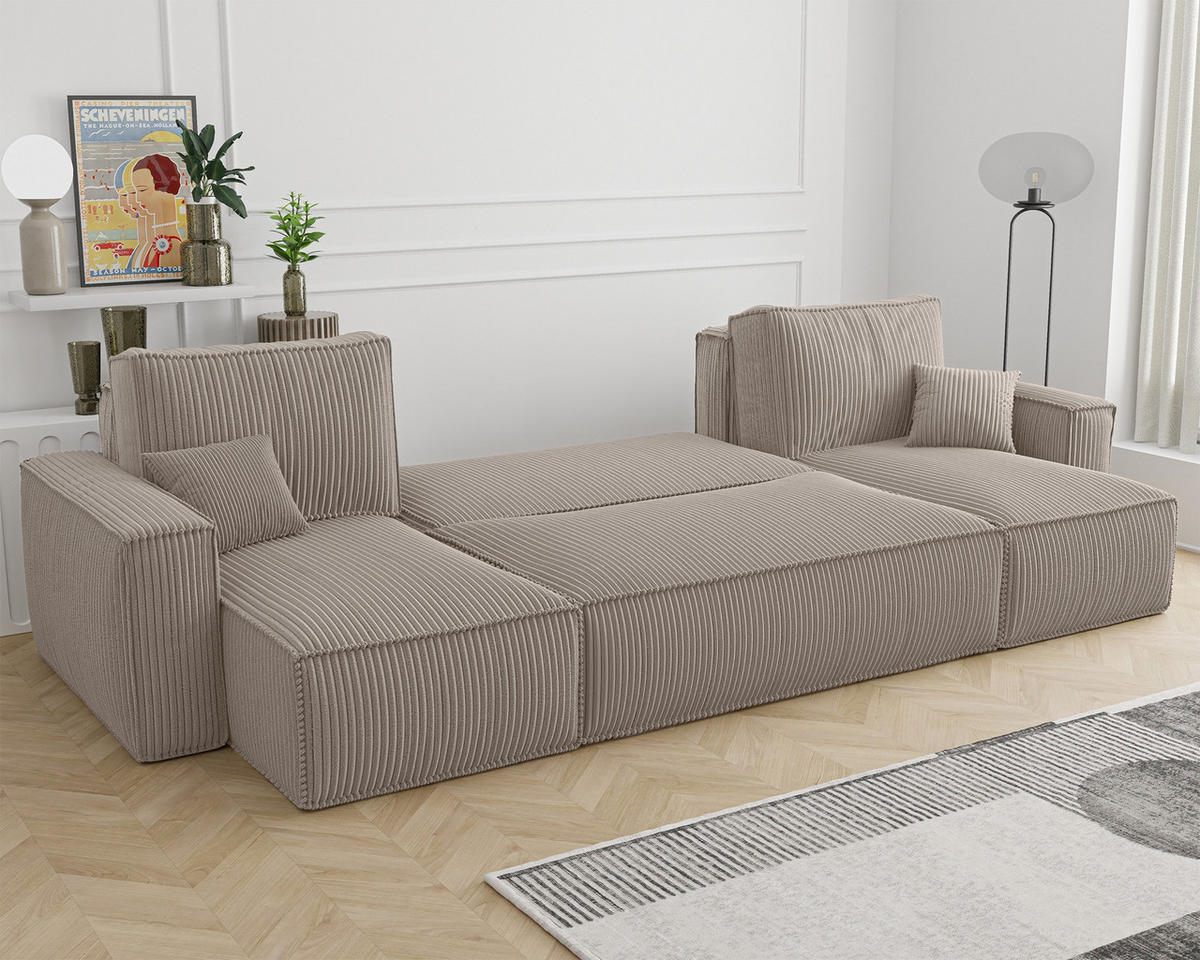WOHNLANDSCHAFT Scarlo Beige Cordbezug - Beige/Schwarz, Kunststoff/Textil (244/83/145cm) - Selsey