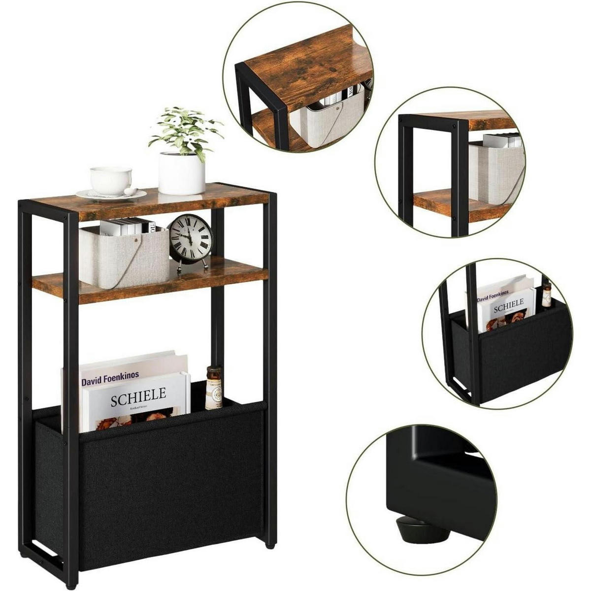 BEISTELLTISCH mit Stoffkorb 43 x 18.5 x 65 cm Braun - Braun, Metall (43/18/65cm)
