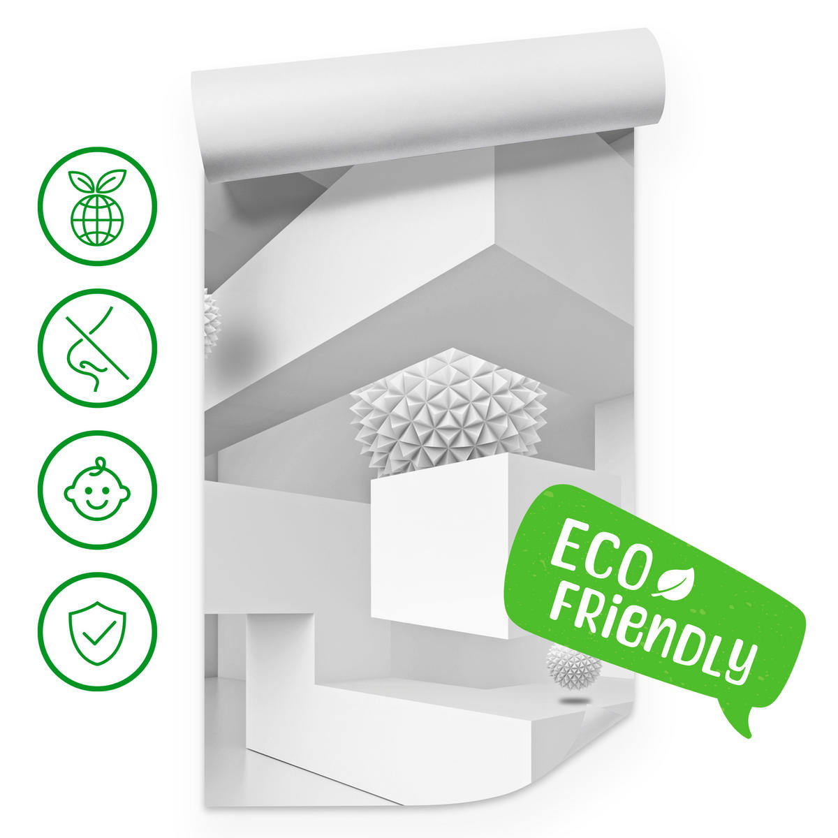 FOTOTAPETE für Wohnzimmer Abstrakte Kugeln Geometrie Illusion 350x256 - Weiß/Grau, Papier (350/256cm) - Muralo