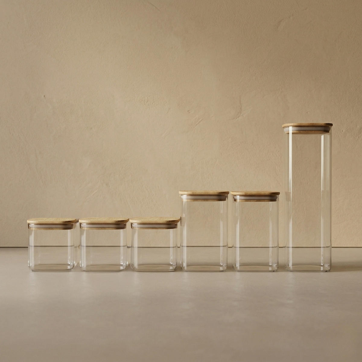 KÜCHENBEHÄLTER-SET mit Bambusdeckel Sesto - Transparent, Glas (10/30/10cm) - AROMELIO