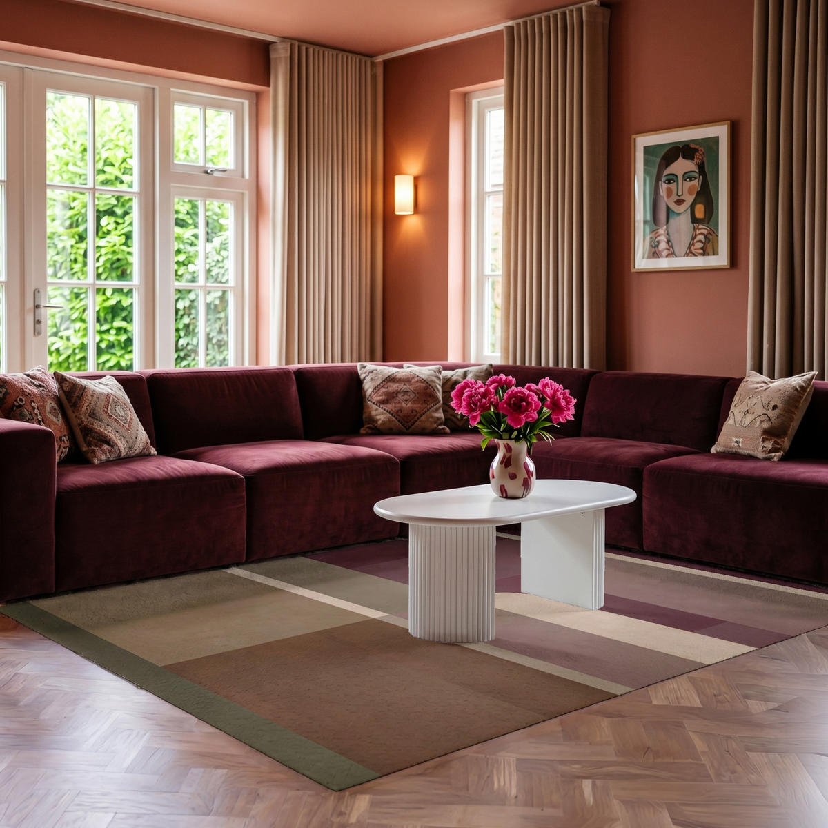 KOBERCE - Roviny - abstraktné - Bordeaux - línie - 230x150 cm - viacfarebná, textil/plast (230/0.4cm) - OnlyWow