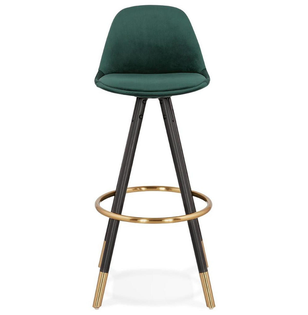 BARHOCKER Samt Holzbeine Sitzhöhe 75cm Eleganter Stil LURALI, Grün 41x41x97 cm - Schwarz/Grün, Buchenholz/Textil (41/97/41cm) - KADIMA DESIGN