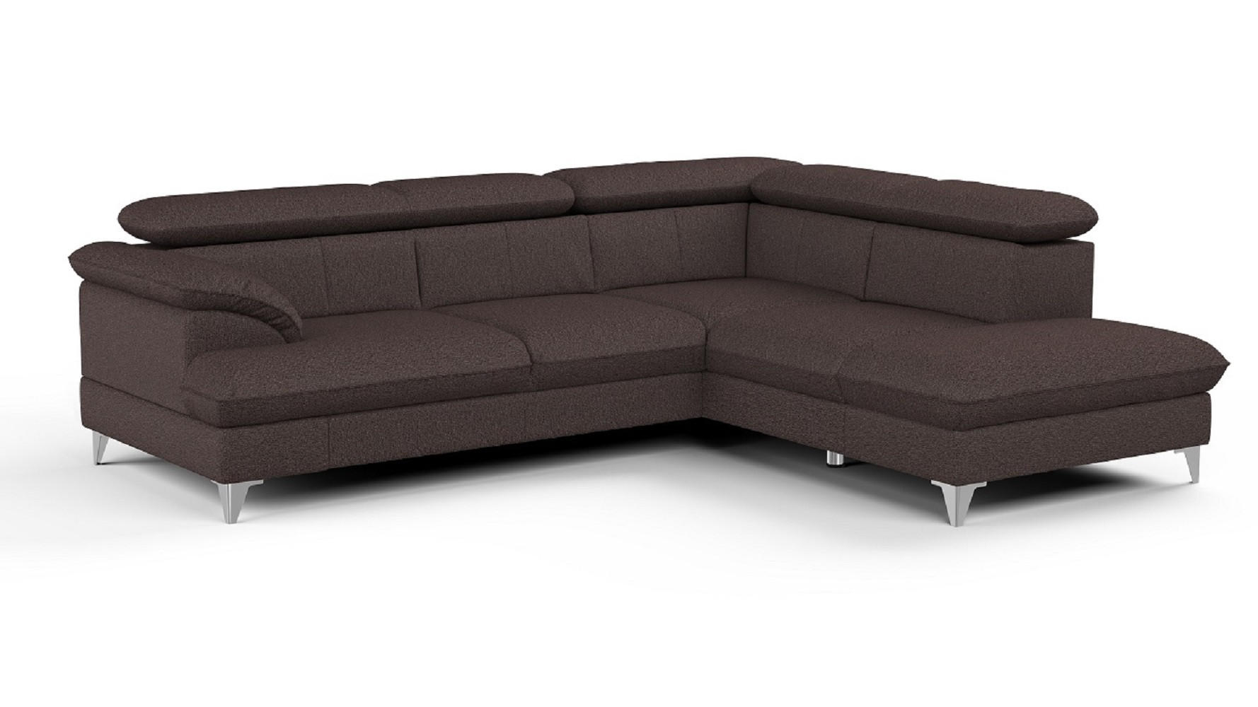 ECKSOFA mit Schlaffunktion und Bettkasten, verstellbare Kopfstützen - Chromfarben/Dunkelbraun, Textil/Metall (208/256cm) - Cotta