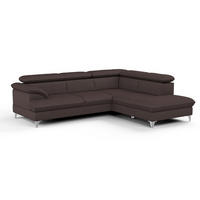 ECKSOFA mit Schlaffunktion und Bettkasten, verstellbare Kopfstützen - Chromfarben/Dunkelbraun, Textil/Metall (208/256cm) - Cotta