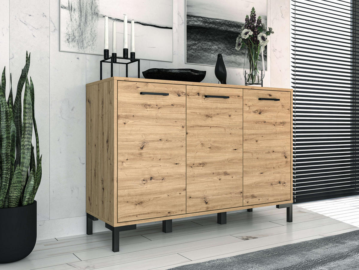 KOMMODE – 120 cm – Nevio – Schwarz / Eichefarben – KM-021 - Eichefarben/Schwarz, Holzwerkstoff (120/94/34cm) - hi-markt
