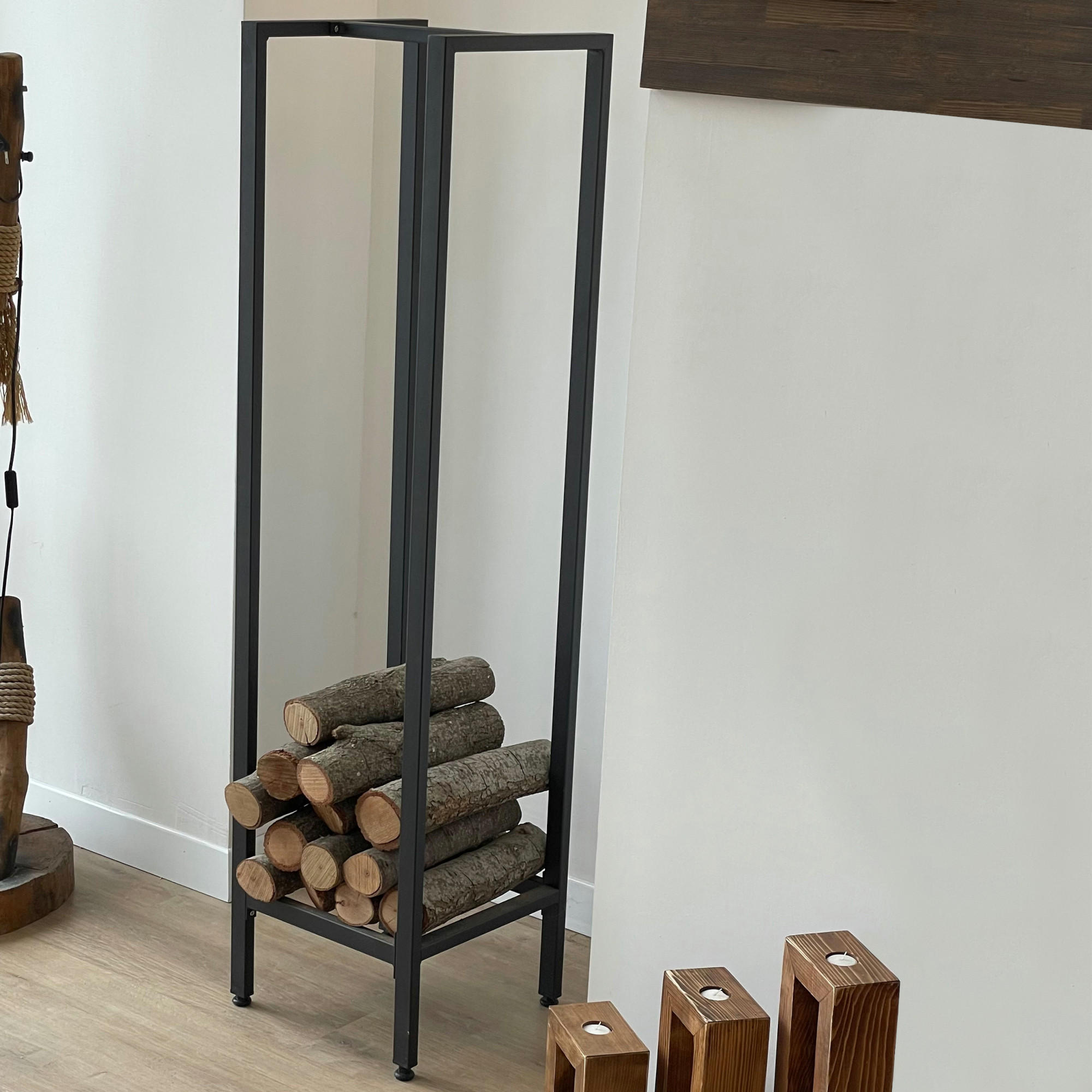 KAMINHOLZREGAL Taarbæk - Schwarz, Metall (35/140/35cm) - [en.casa]