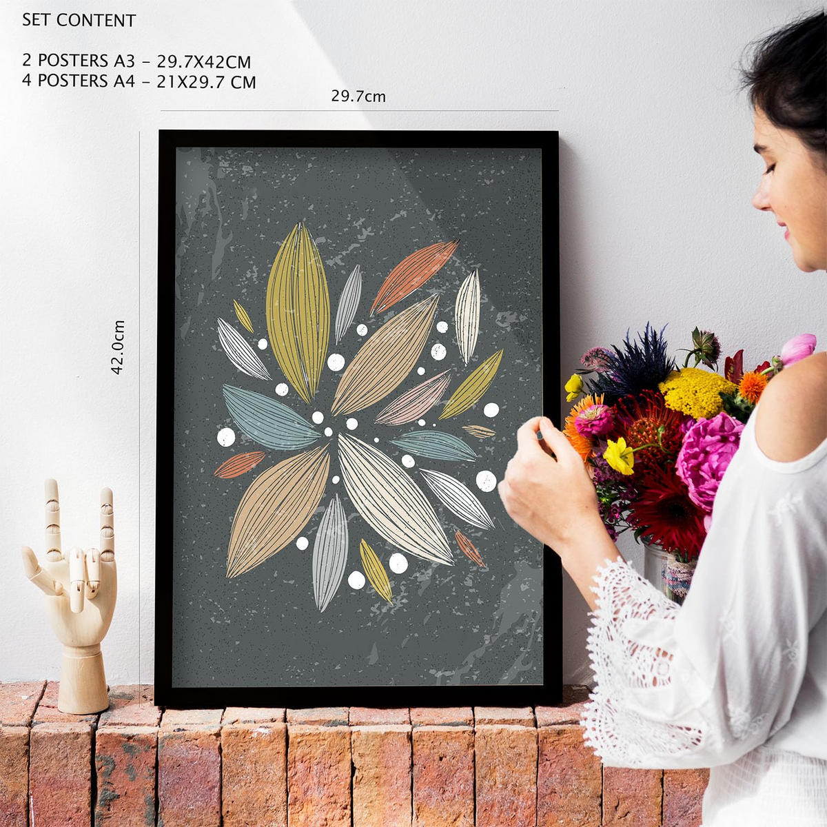 POSTER Set Mit 6 Pflanze im ethnischen Stil Größe A3 & A4 Weißer Rahmen - Weiß, Papier (29.7/1cm) - Nacnic