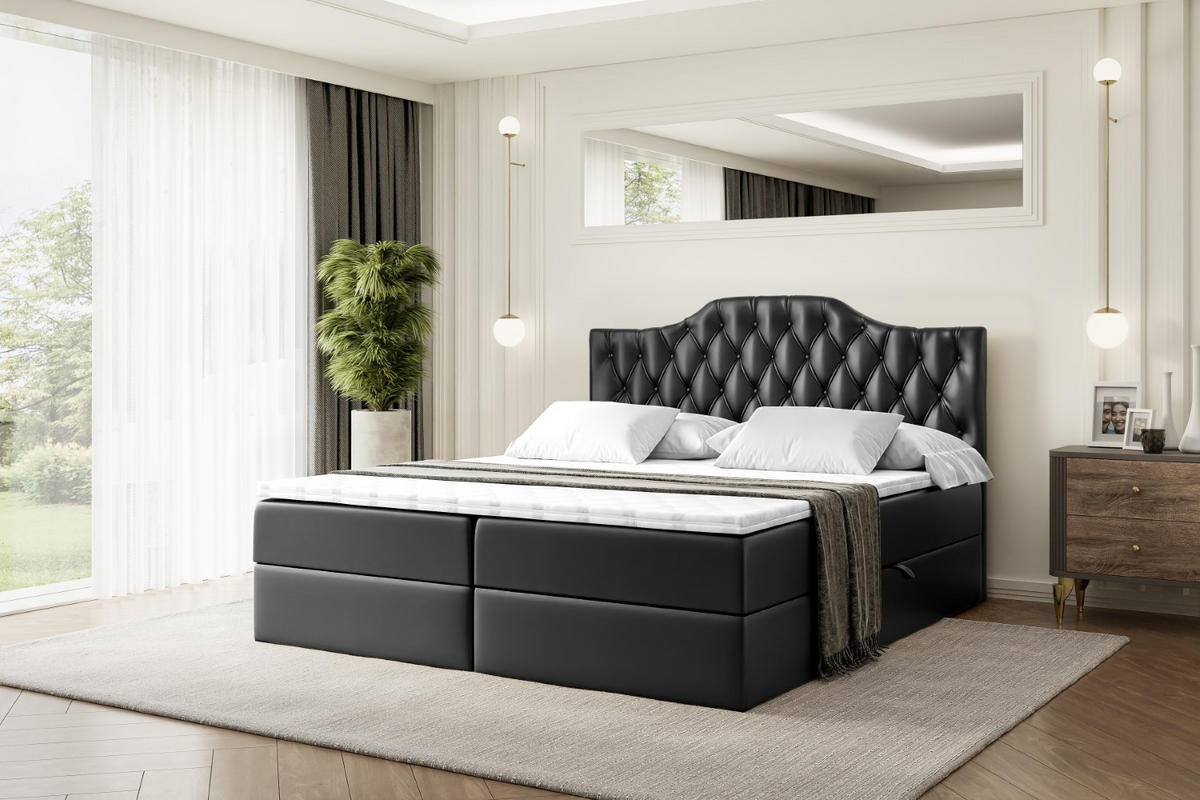 BOXBETT mit Matratze H3 und Lattenrost - VILA-1 - 120x200 cm Schwarz Hochglanz - Schwarz Hochglanz, Holzwerkstoff (120/200cm) - ALTDECOR