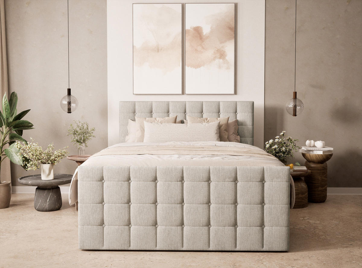 BOXSPRINGBETT Tasca 140/200 cm, in Beige, Bettkasten, Matratze, Topper - Beige/Schwarz, Holz/Holzwerkstoff (140/200cm) - Maison de Reve