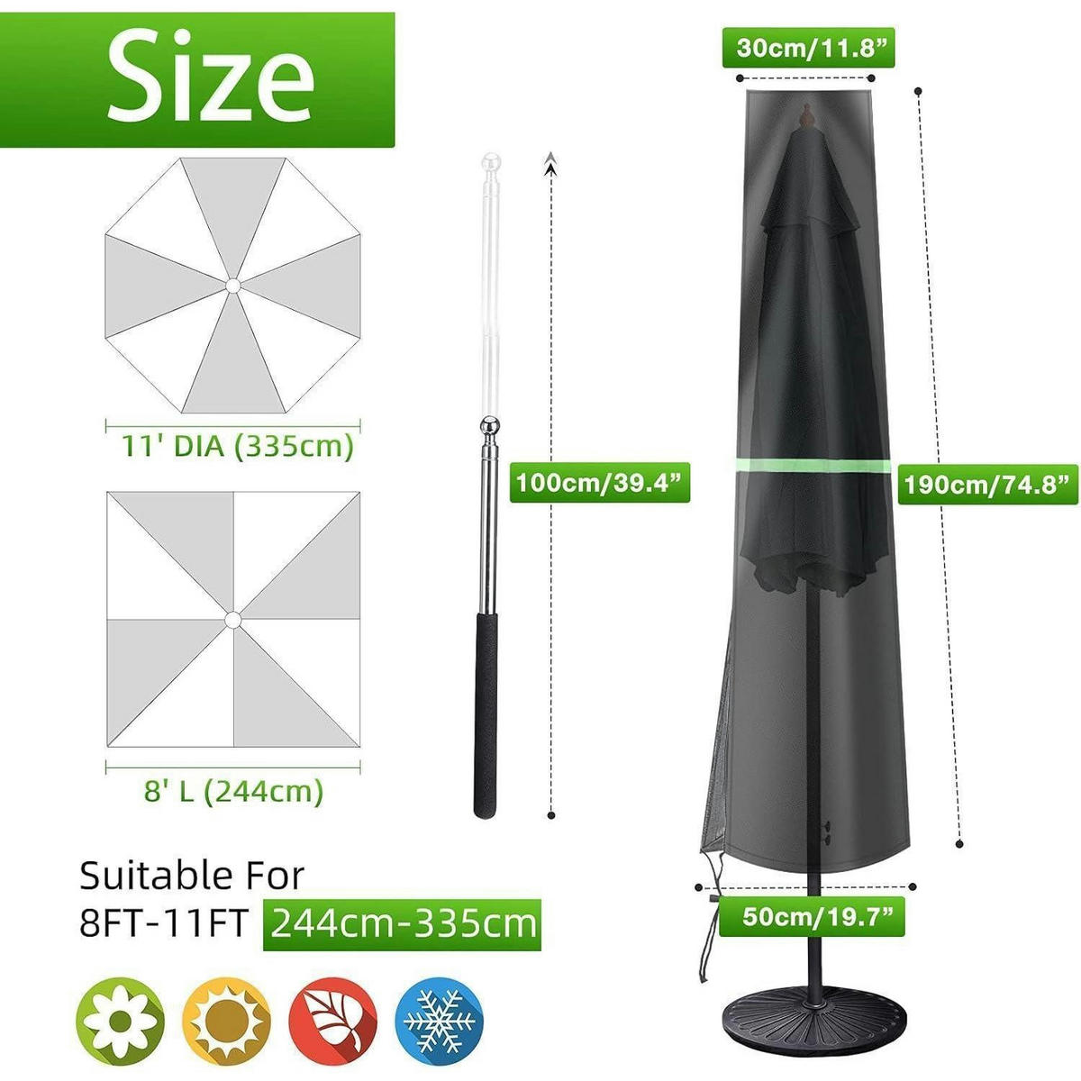 SONNENSCHIRMHÜLLE für Ampelschirme 190 cm wetterfest - Schwarz, Kunststoff (50/50/244cm)