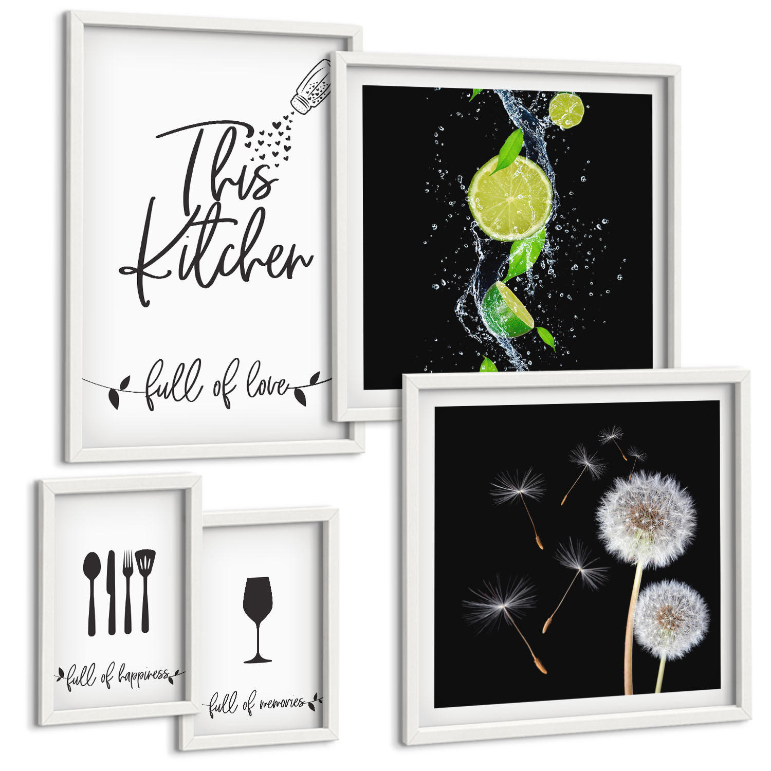 BILDER SET 5er Set - 50x50 cm & 20x30 cm & 40x60 cm Weißer Rahmen - Blumenposter Paris London - Weiß, Kunststoff (40/60cm) - TULUP
