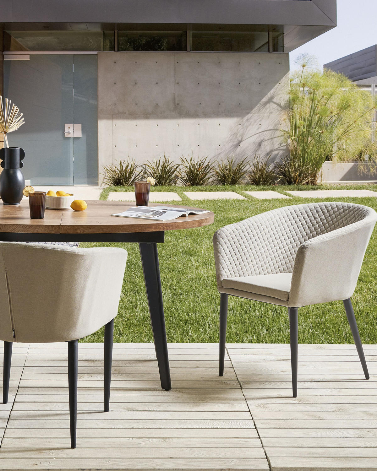 GARTENSTUHL 2er-Set Beige Curgos - Beige/Schwarz, Textil (47/80/52cm) - Beliani