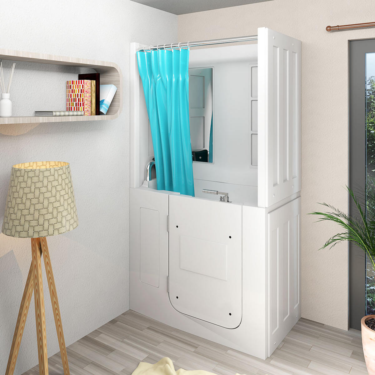 SENIORENDUSCHE Wanne mit Tür S08D-A-L - Weiß, Glas/Kunststoff (68/110/205cm) - AcquaVapore by Sandra Jentho