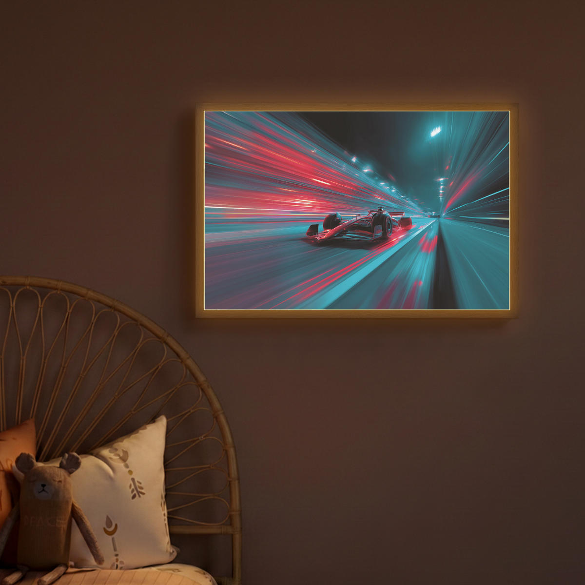 DOBÍJECÍ NOČNÍ LAMPIČKA Závodní auto - Červená - Rychlost 60x40 cm - tyrkysová, kompozitní dřevo (8/60/40cm) - OnlyWow