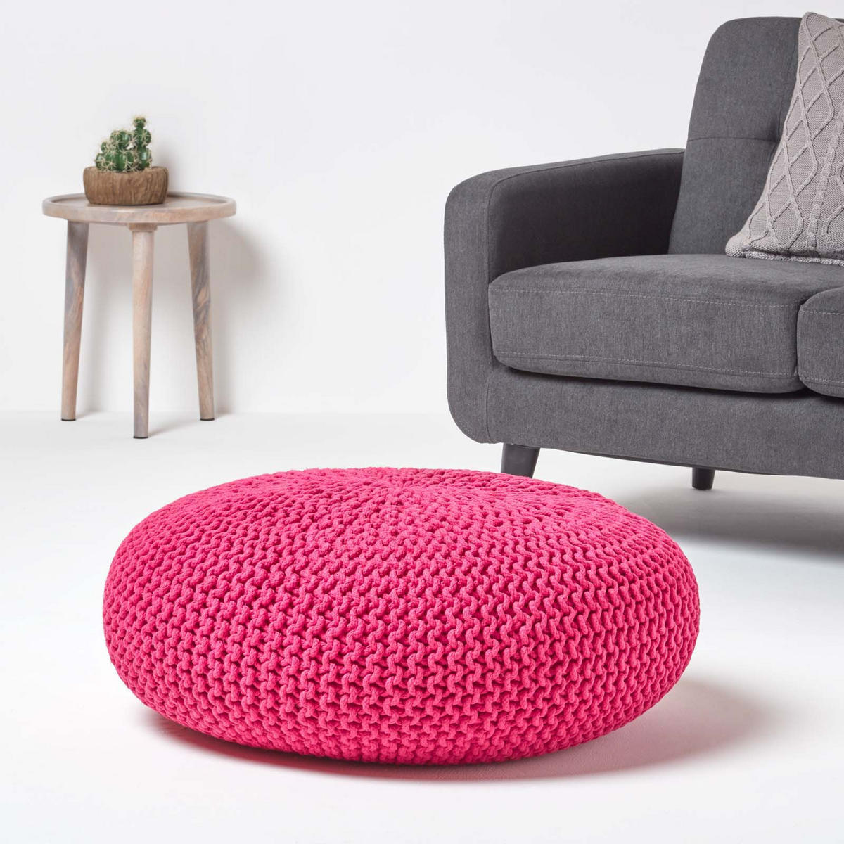 STRICK-POUF pink, Bodenkissen rund 70/70/23 cm - Pink, Textil (70/23/70cm) - Homescapes