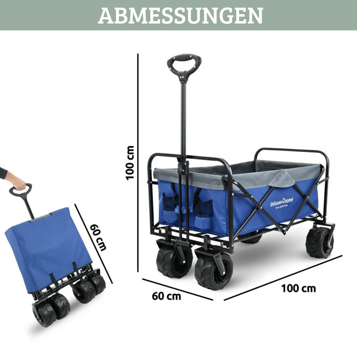 BOLLERWAGEN faltbar CALLI Extra Breite Reifen Blau - Blau, Metall (100/100/60cm) - DELUKE