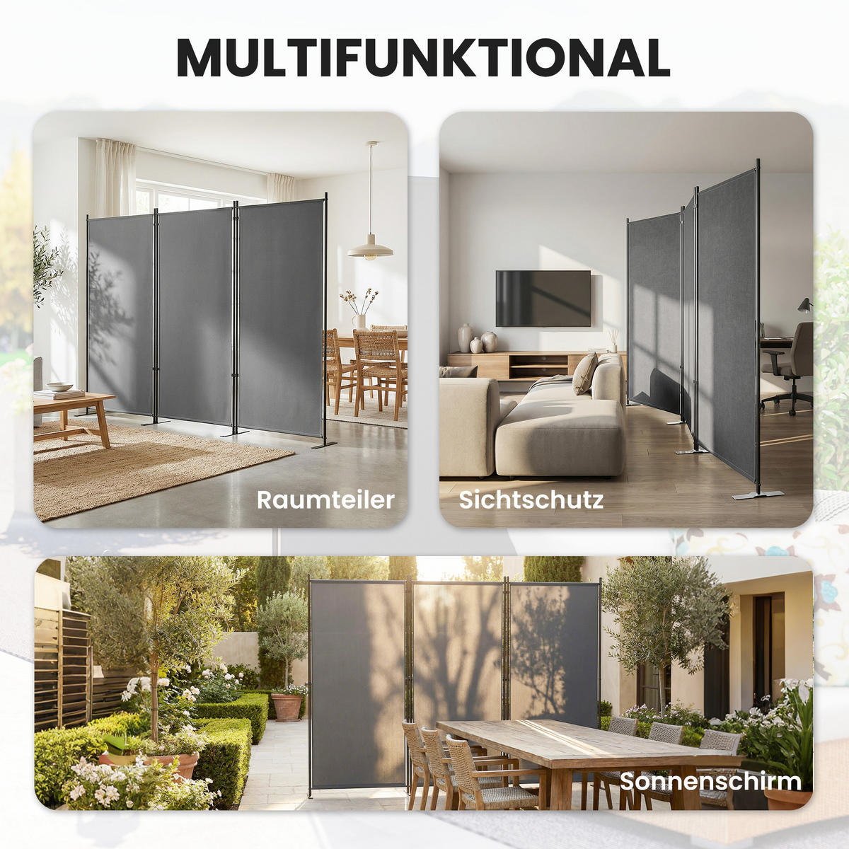 OUTDOOR-PARAVENT Metall Polyester Dunkelgrau - Dunkelgrau, Metall (30/180cm) - Outsunny