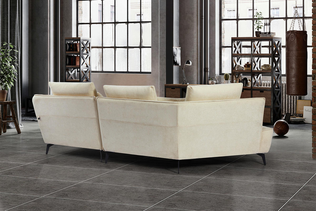DESIGNSOFA GARBO Cremeweiß Webstoff - Creme/Schwarz, Textil/Metall (280/92/158cm) - KAWOLA