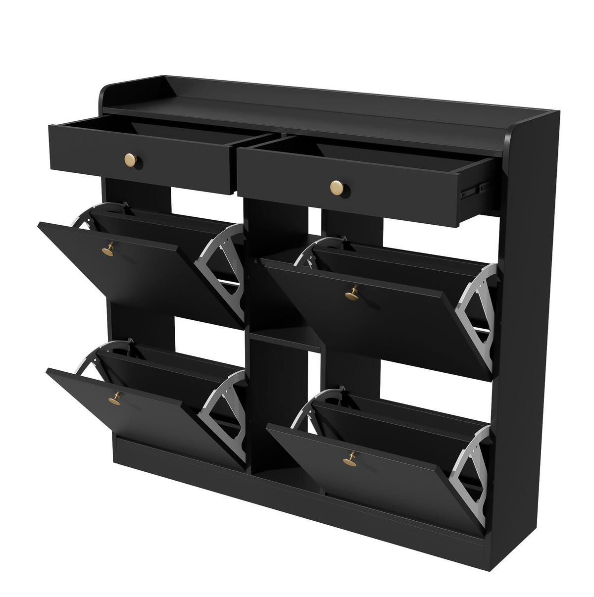 SCHUHSCHRANK 110/26/100 cm in Schwarz mit 4 Klapptüren und 2 Schubladen - Schwarz, Holzwerkstoff (110/100/26cm) - Flora Grace