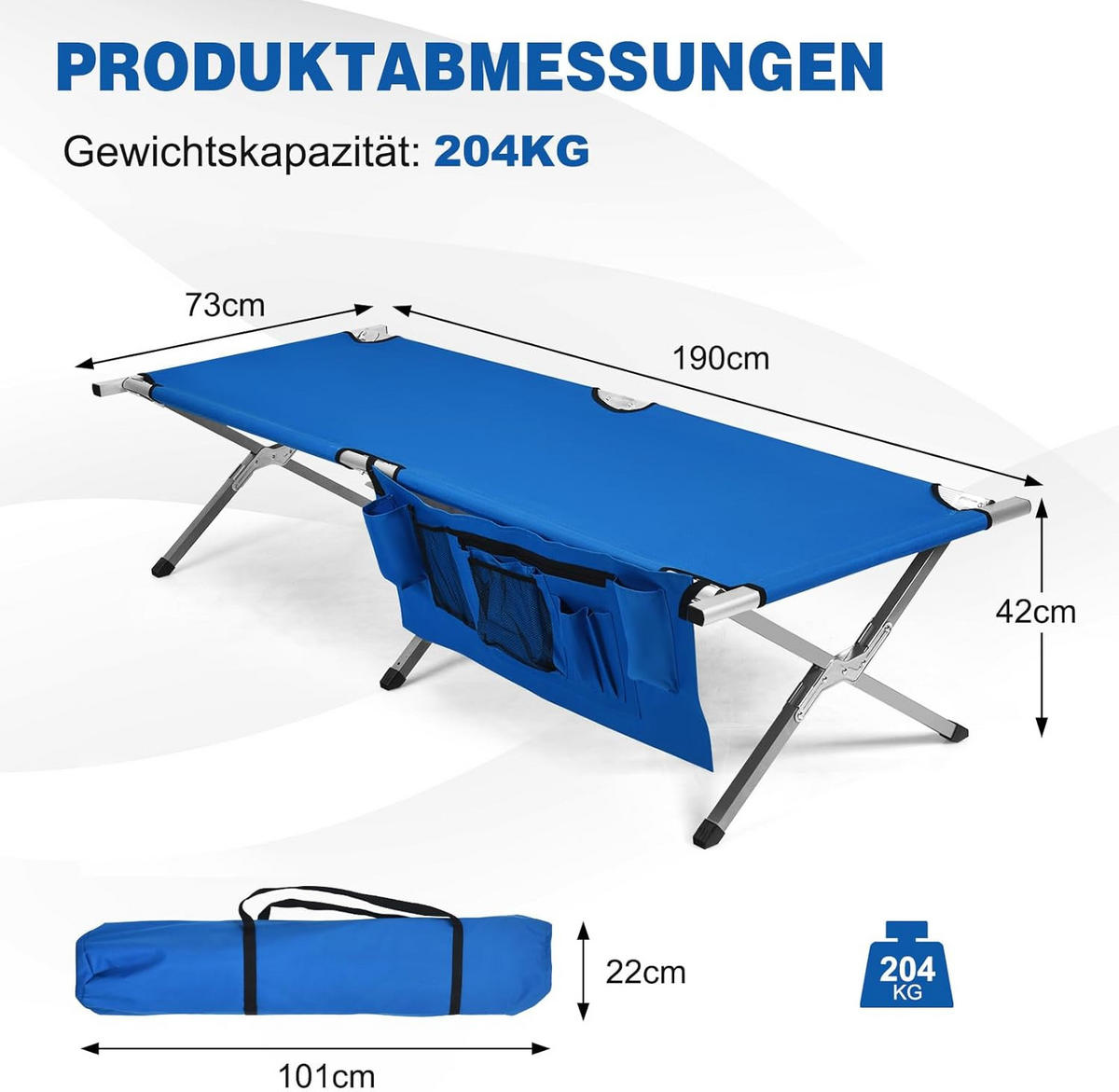 CAMPINGBETT Bleu - Blau, Metall (190/42/73cm) - COSTWAY